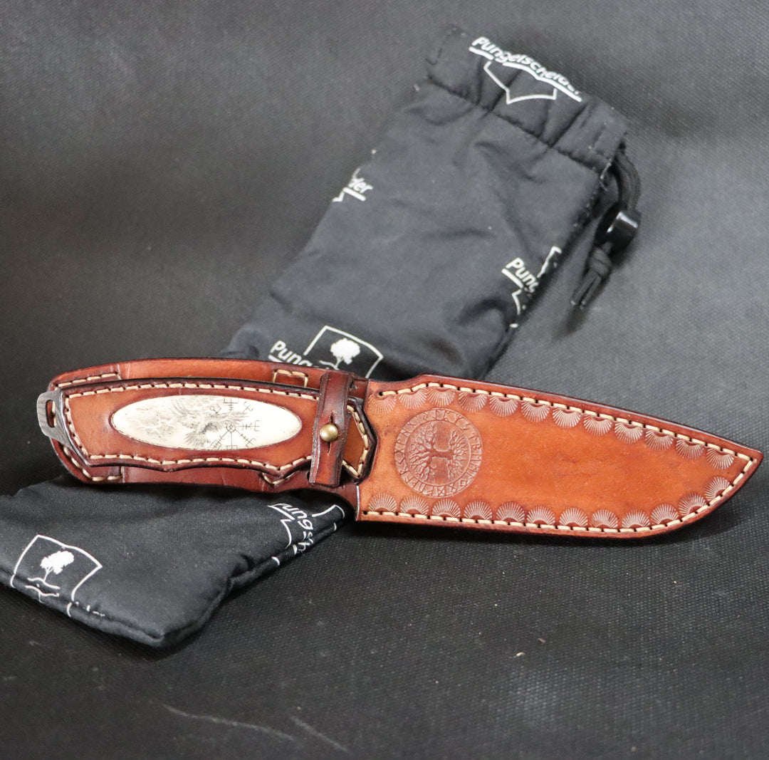 Damastklinge mit Leder-Griff & Scrimshaw